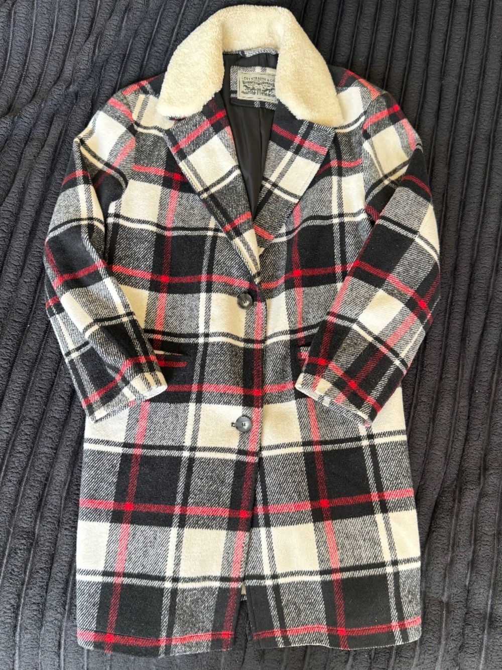 Levi Strauss & Co Full Length Trench Coat Size M Plaid Polyester Blend